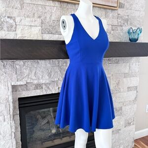 Lulus Royal Blue V-Neck Open-Back Skater Mini Dress NWT Size S